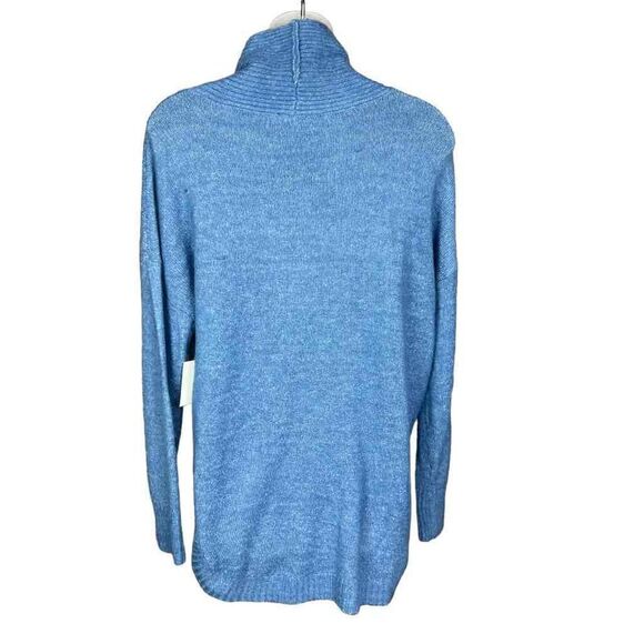 Como Vintage Pullover Sweater Mock Neck Blue Denim Rounded Hem Side Slits Small - Picture 3 of 15